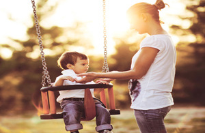 Child on swiing with their Mum.